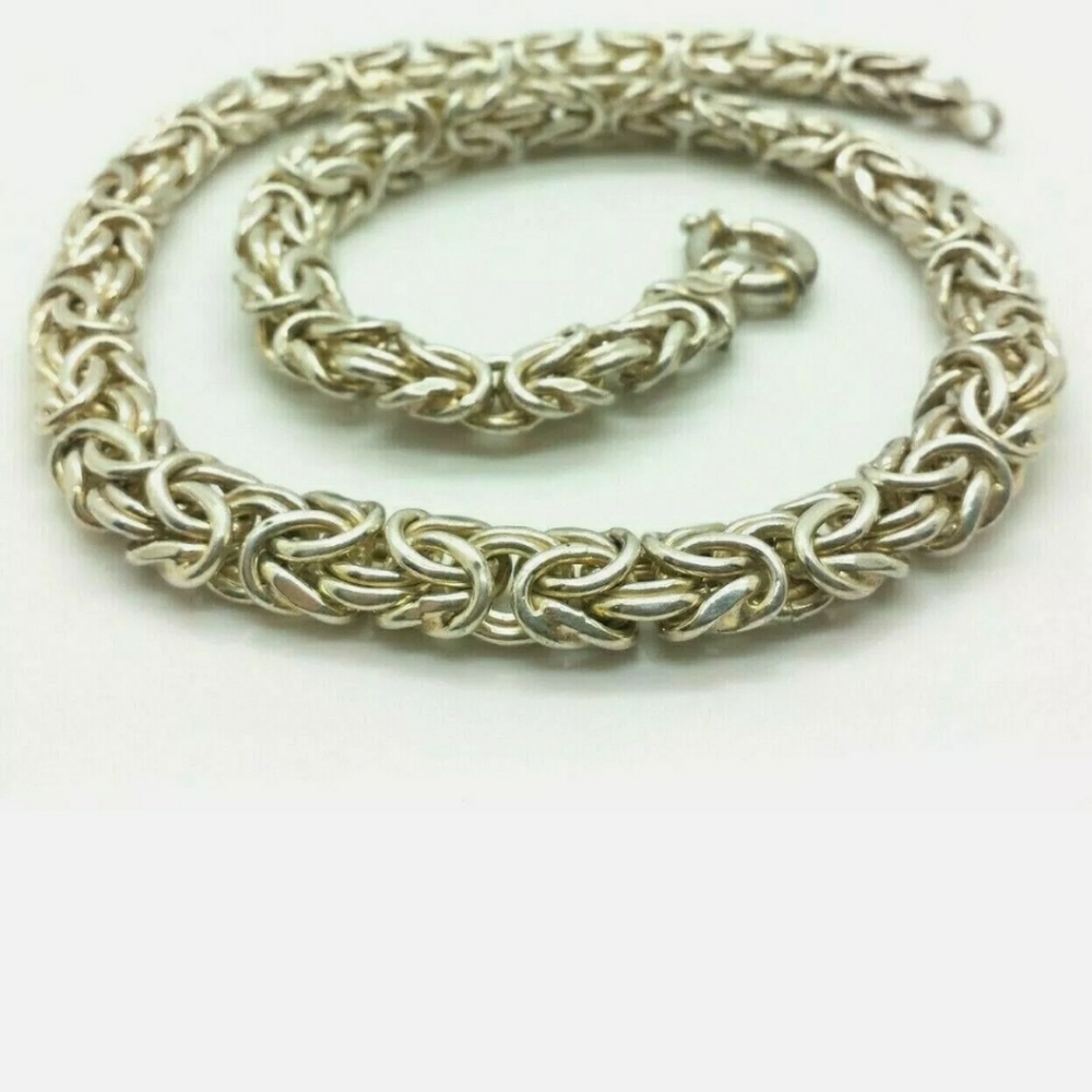 925 Sterling Silver Suarti Bali Graduated Square Byzantine Chain 17" Long - Picture 4 of 5